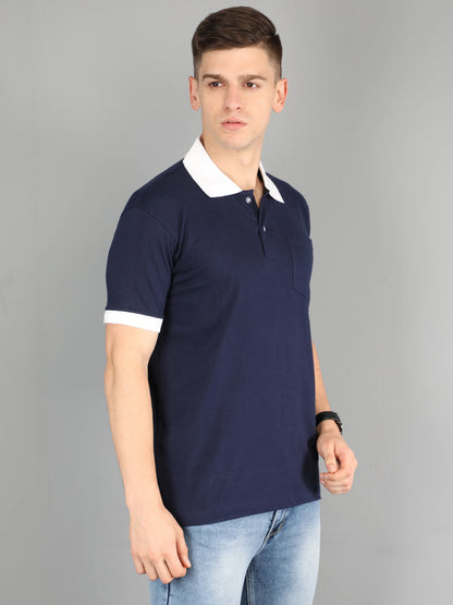 Men's Cotton Plain Polo Neck Half Sleeve Navy Blue Color T-Shirt
