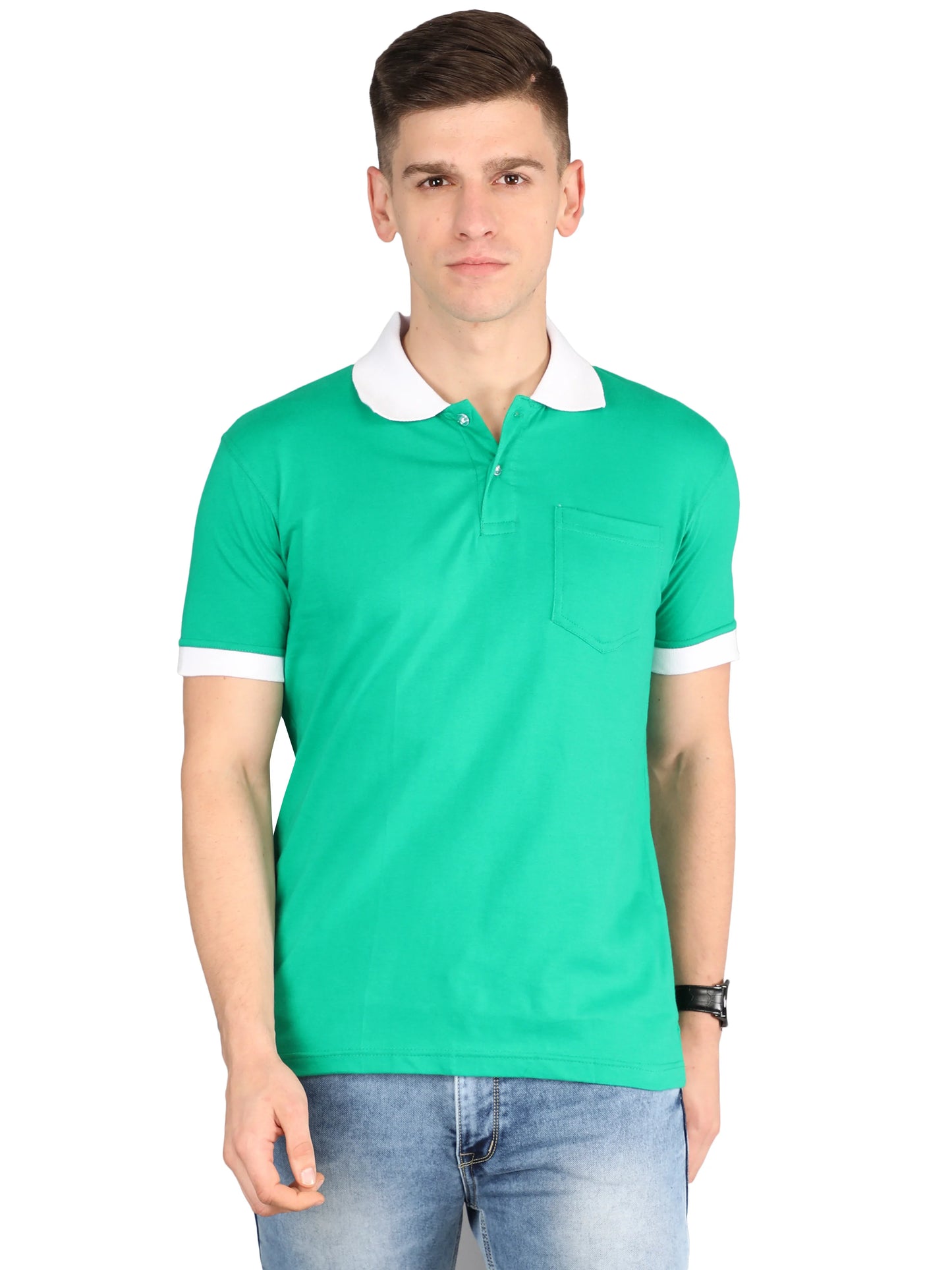 Men's Cotton Plain Polo Neck Half Sleeve Pakistan Green Color T-Shirt