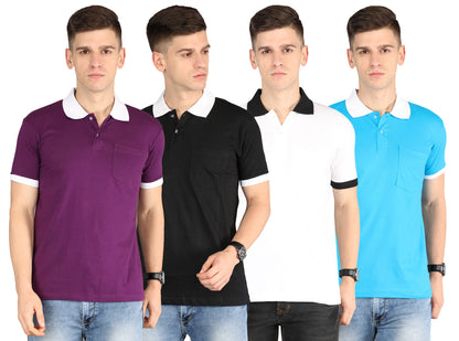 Men's Cotton Plain Polo Neck Half Sleeve T-Shirt - (Pack of 4)