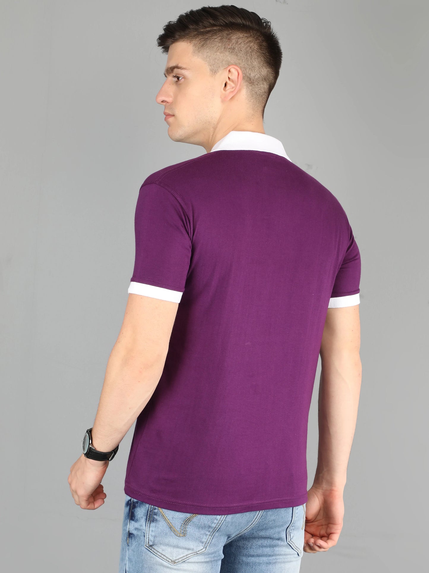 Men's Cotton Plain Polo Neck Half Sleeve Purple Color T-Shirt