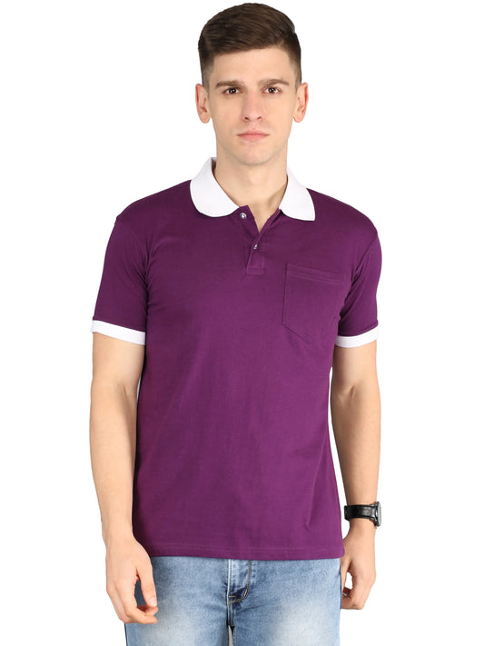 Men's Cotton Plain Polo Neck Half Sleeve Purple Color T-Shirt