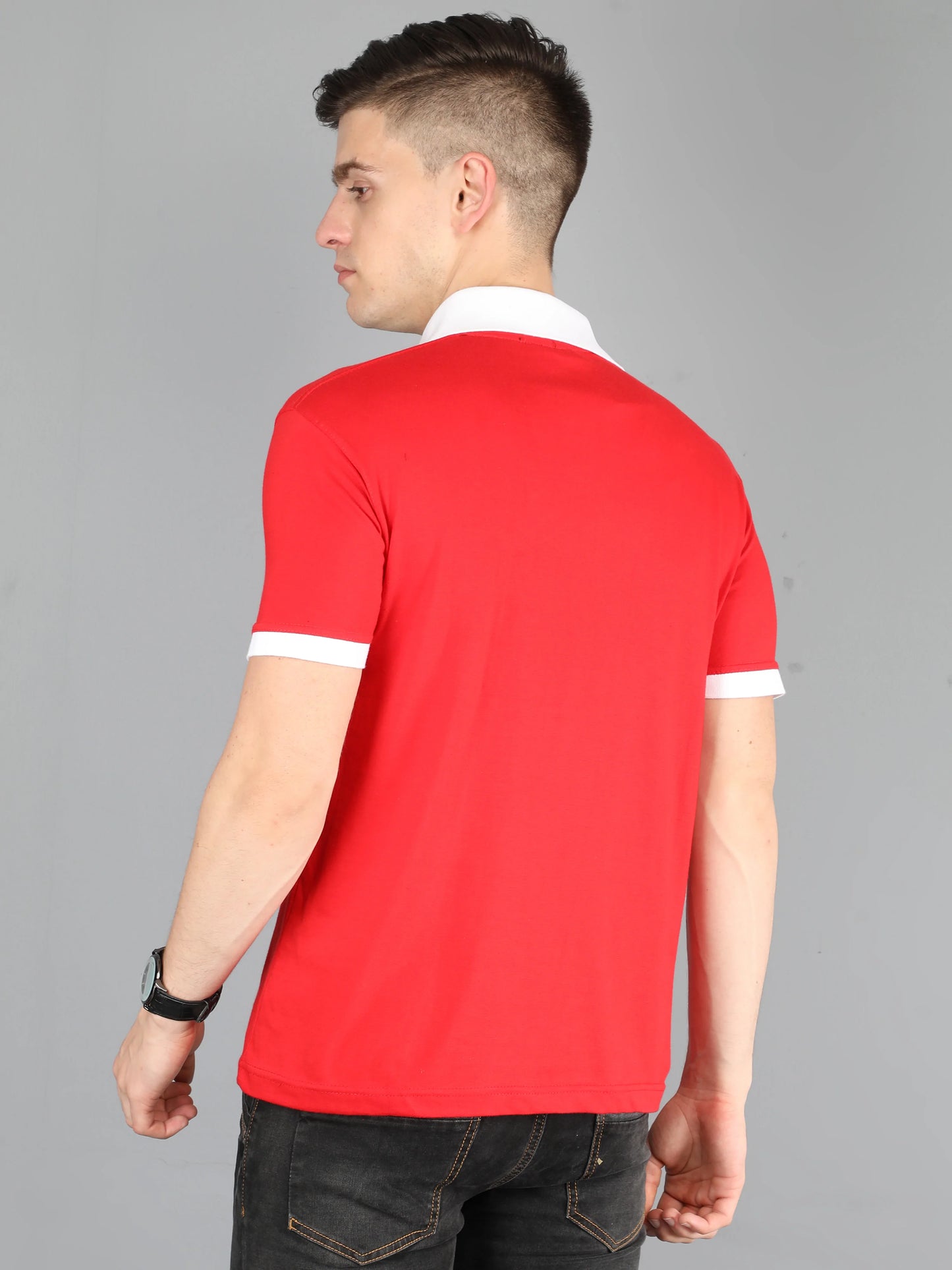 Men's Cotton Plain Polo Neck Half Sleeve Red Color T-Shirt