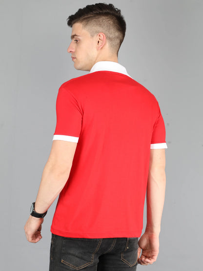 Men's Cotton Plain Polo Neck Half Sleeve Red Color T-Shirt