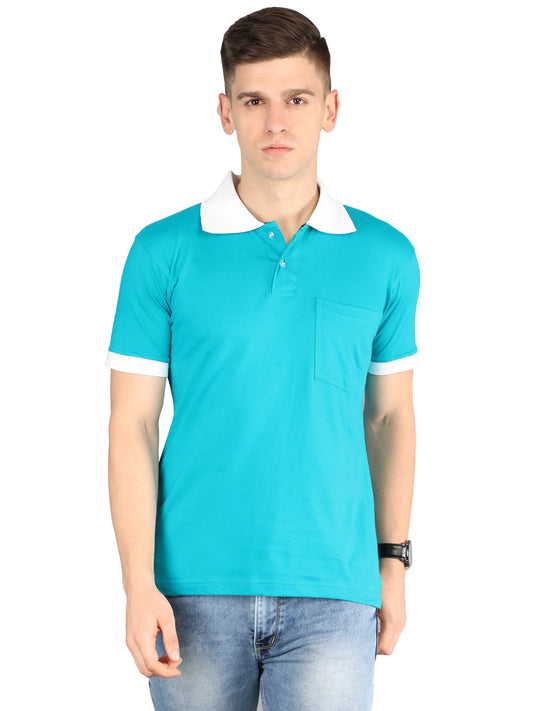 Men's Cotton Plain Polo Neck Half Sleeve Reliance Green Color T-Shirt