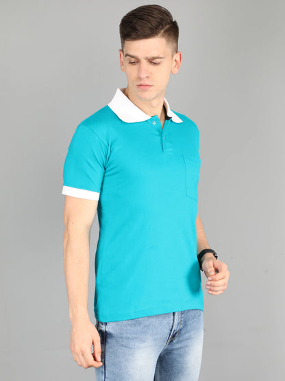 Men's Cotton Plain Polo Neck Half Sleeve Reliance Green Color T-Shirt