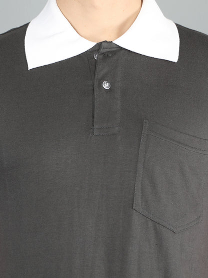 Men's Cotton Plain Polo Neck Half Sleeve Steel Grey Color T-Shirt