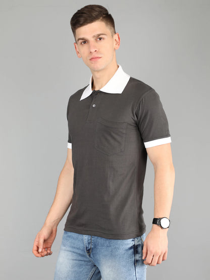 Men's Cotton Plain Polo Neck Half Sleeve Steel Grey Color T-Shirt