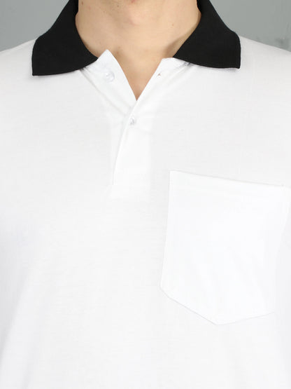 Men's Cotton Plain Polo Neck Half Sleeve White Color T-Shirt