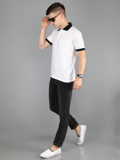 Men's Cotton Plain Polo Neck Half Sleeve T-Shirt Opposite Color Collar & Cuff 13 Colors