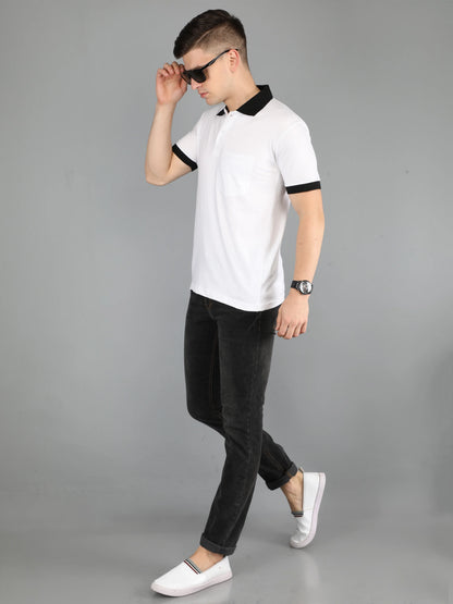 Men's Cotton Plain Polo Neck Half Sleeve White Color T-Shirt