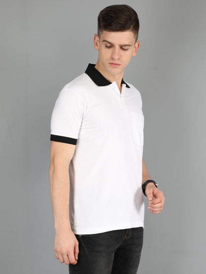 Men's Cotton Plain Polo Neck Half Sleeve White Color T-Shirt