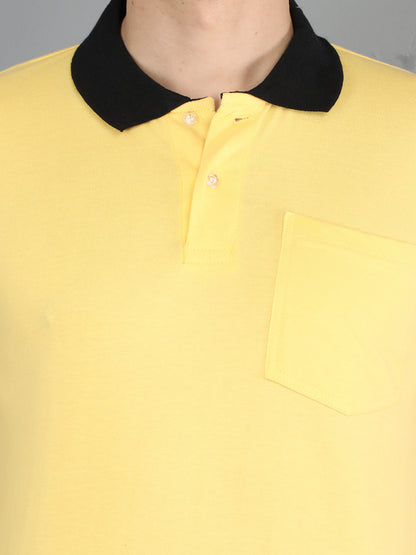Men's Cotton Plain Polo Neck Half Sleeve Yellow Color T-Shirt