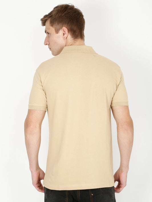 Men's Cotton Plain Polo Neck Half Sleeve Biscuit Color T-Shirt