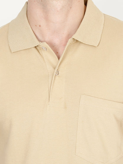 Men's Cotton Plain Polo Neck Half Sleeve Biscuit Color T-Shirt