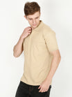 Men's Cotton Plain Polo Neck Half Sleeve Biscuit Color T-Shirt