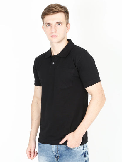 Men's Cotton Plain Polo Neck Half Sleeve Black Color T-Shirt
