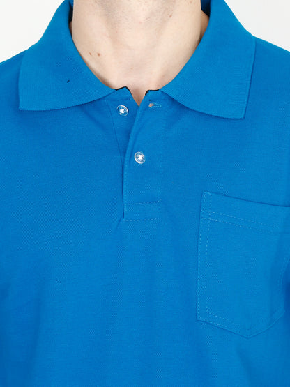 Men's Cotton Plain Polo Neck Half Sleeve Blue Color T-Shirt