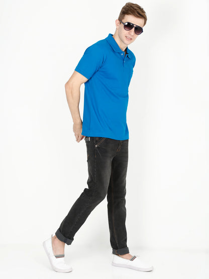 Men's Cotton Plain Polo Neck Half Sleeve Blue Color T-Shirt