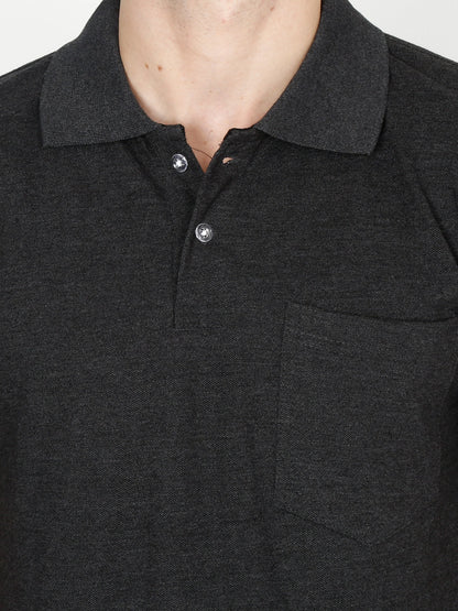 Men's Cotton Plain Polo Neck Half Sleeve Charcoal Melange Color T-Shirt