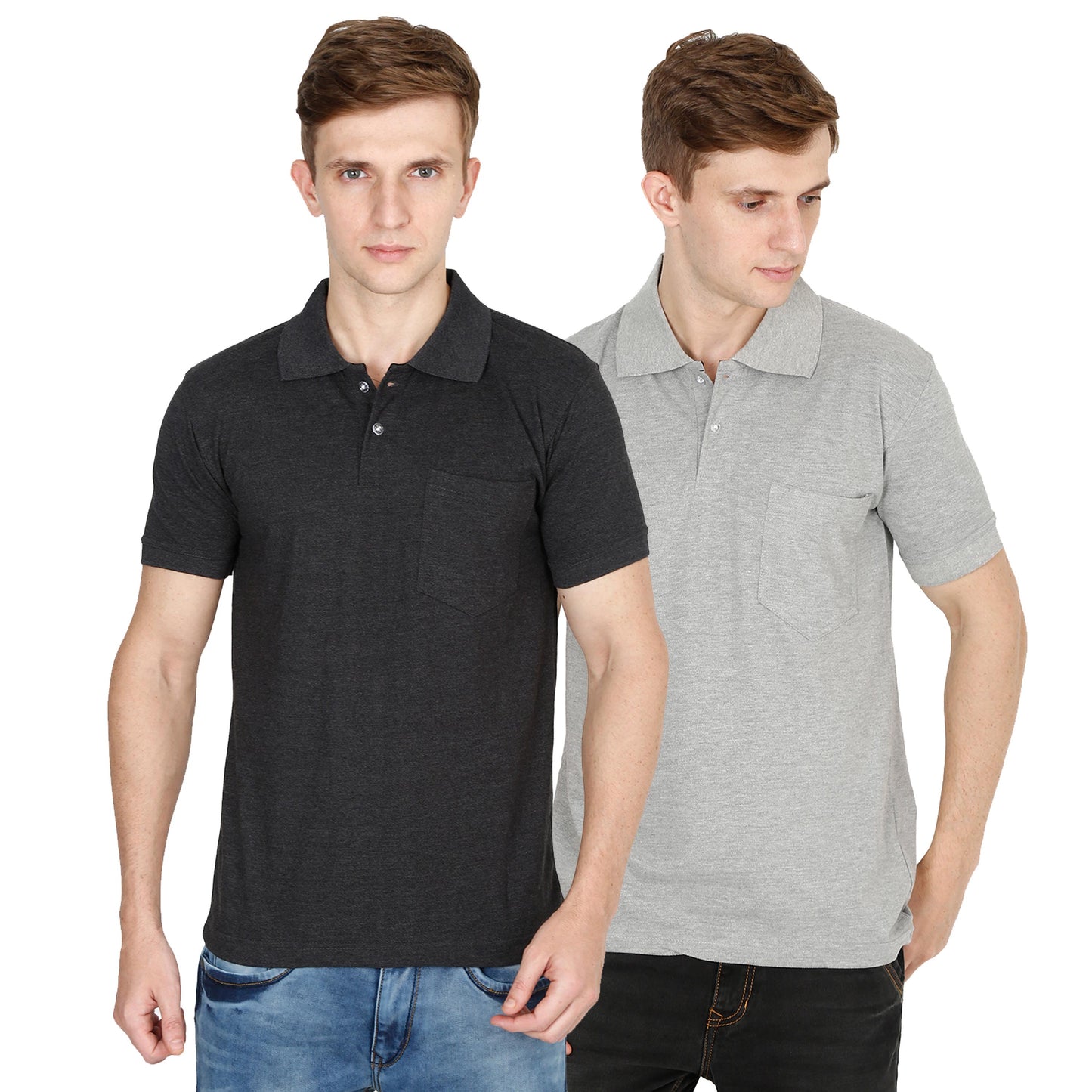 Men's Cotton Plain Polo Neck Half Sleeve T-Shirt - (Pack of 2)