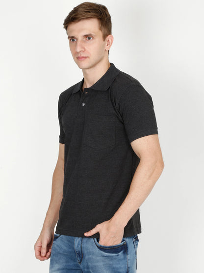 Men's Cotton Plain Polo Neck Half Sleeve Charcoal Melange Color T-Shirt