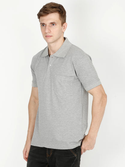 Men's Cotton Plain Polo Neck Half Sleeve Grey Melange Color T-Shirt