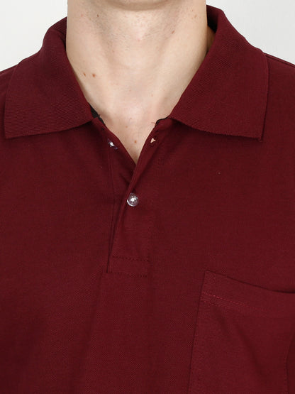 Men's Cotton Plain Polo Neck Half Sleeve Maroon Color T-Shirt