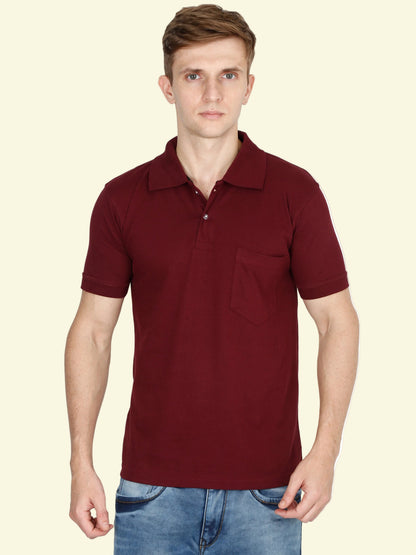 Men's Cotton Plain Polo Neck Half Sleeve Maroon Color T-Shirt