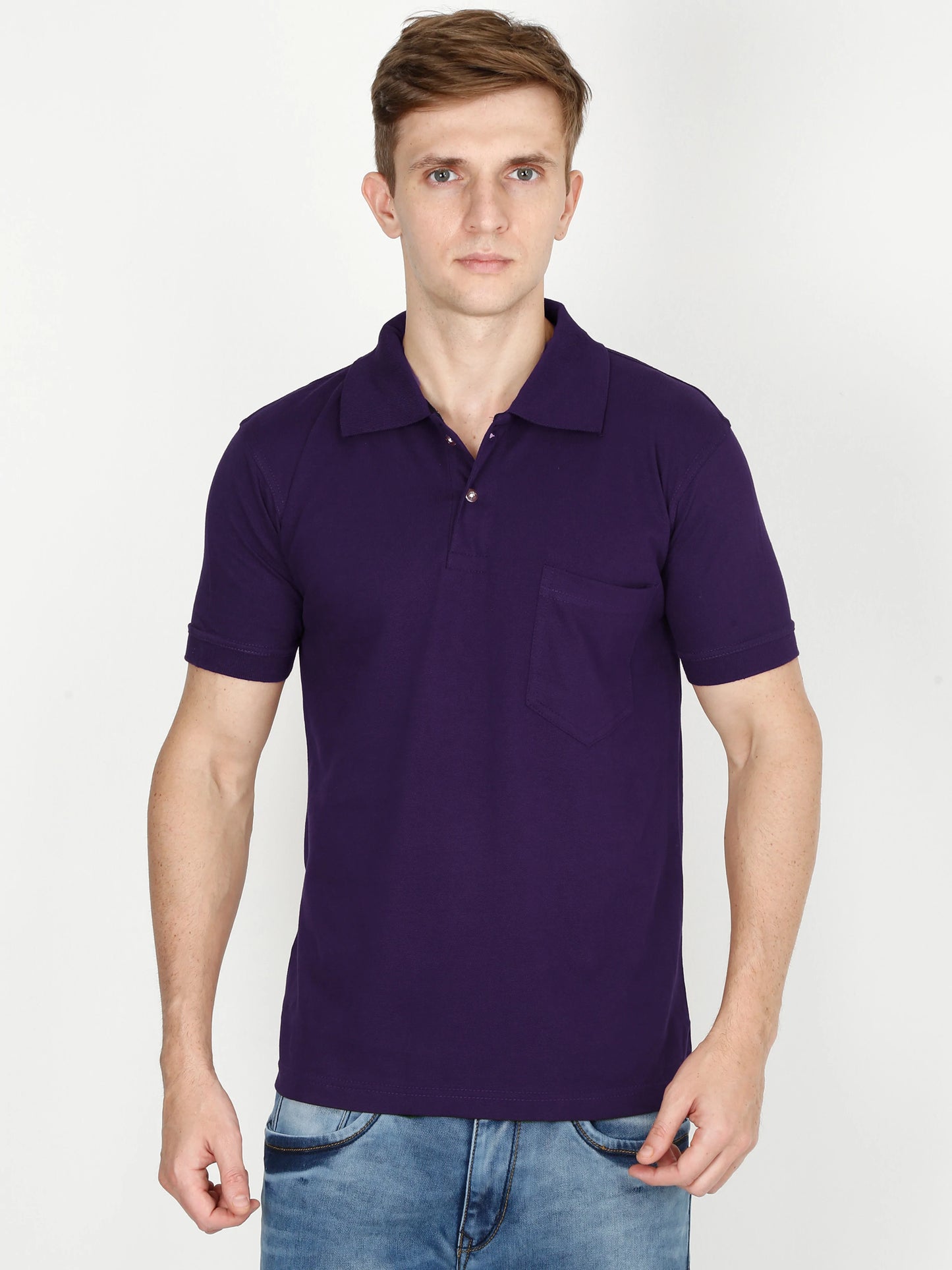 Men's Cotton Plain Polo Neck Half Sleeve Purple Color T-Shirt