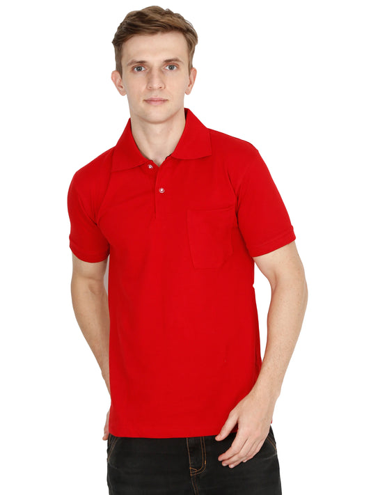 Men's Cotton Plain Polo Neck Half Sleeve Red Color T-Shirt