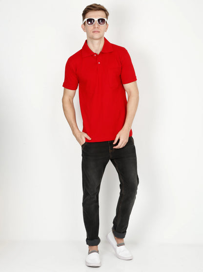 Men's Cotton Plain Polo Neck Half Sleeve Red Color T-Shirt