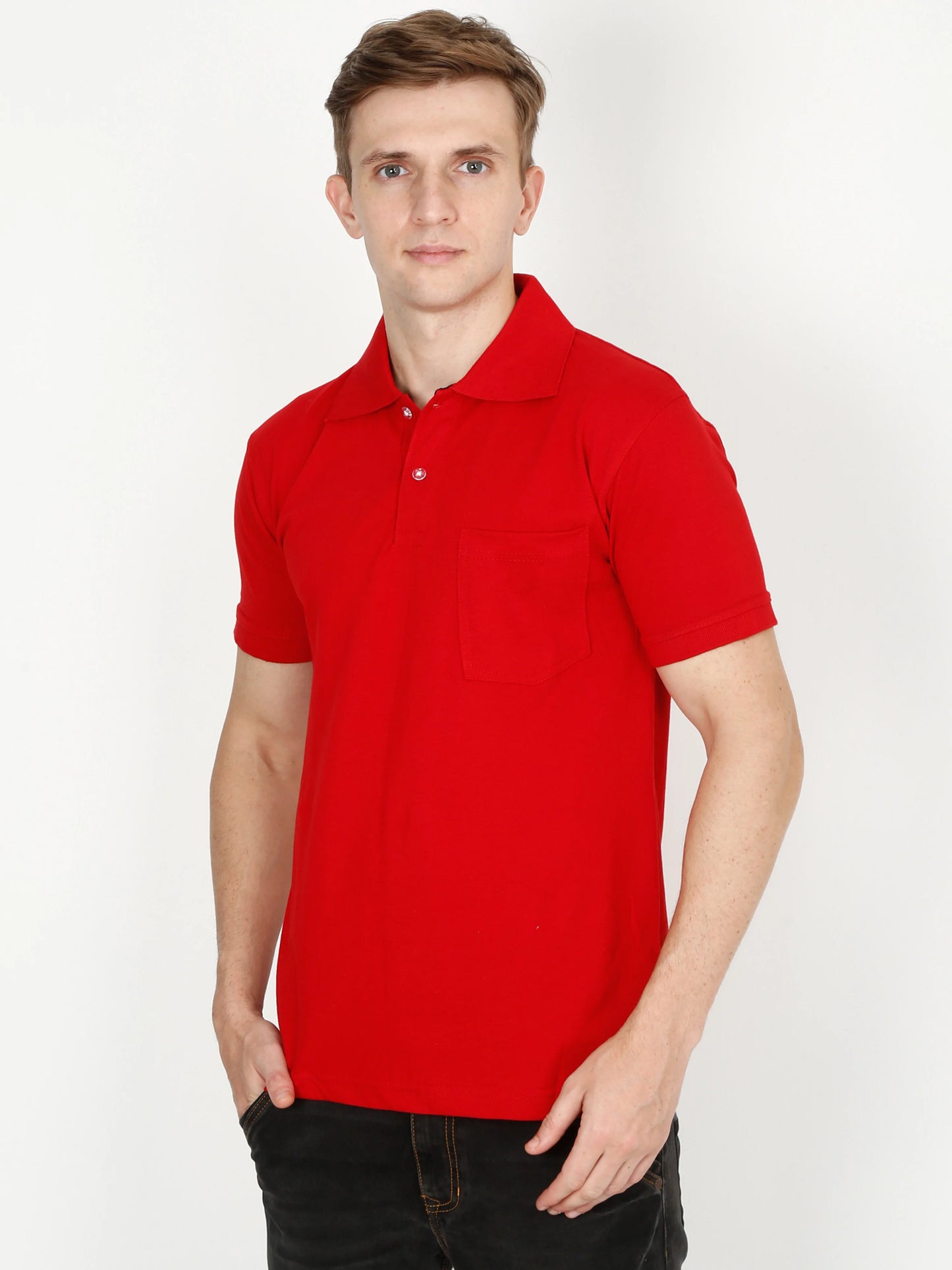 Men's Cotton Plain Polo Neck Half Sleeve Red Color T-Shirt