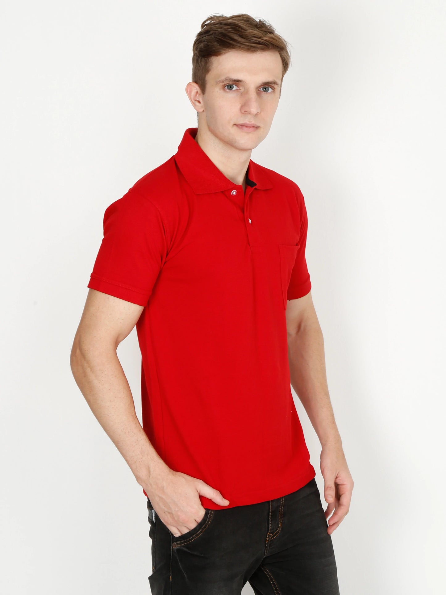 Men's Cotton Plain Polo Neck Half Sleeve Red Color T-Shirt