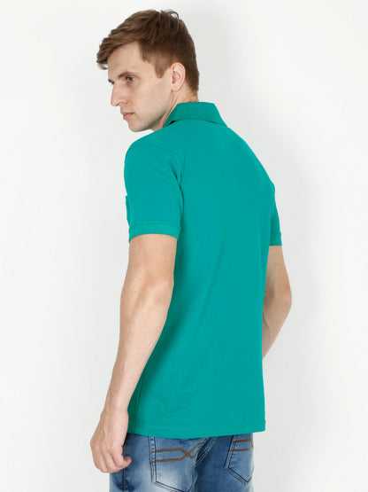 Men's Cotton Plain Polo Neck Half Sleeve Reliance Green Color T-Shirt