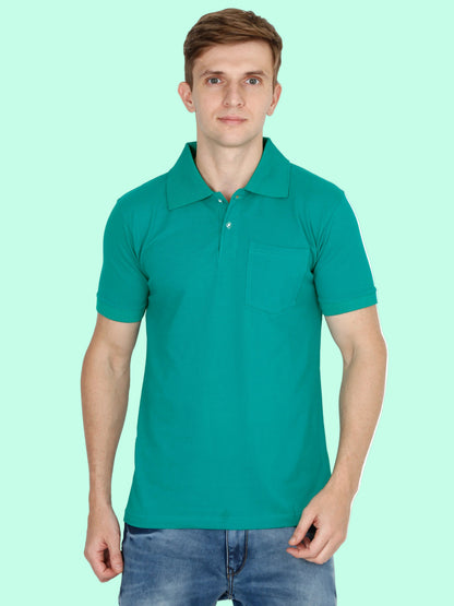 Men's Cotton Plain Polo Neck Half Sleeve Reliance Green Color T-Shirt