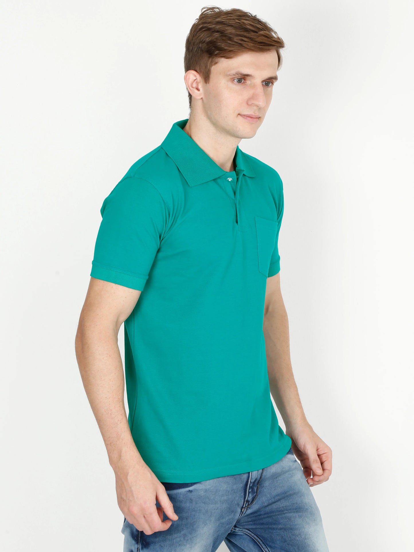 Men's Cotton Plain Polo Neck Half Sleeve Reliance Green Color T-Shirt