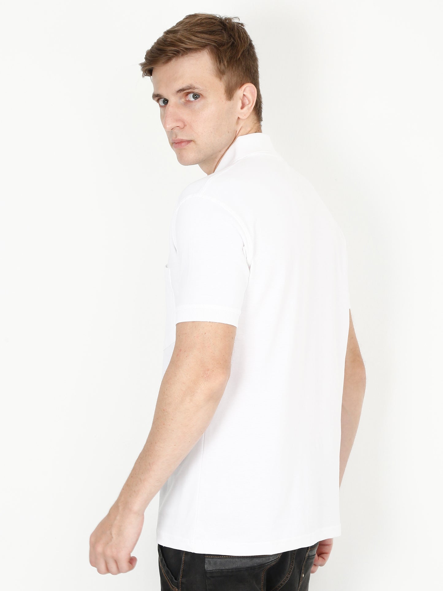 Men's Cotton Plain Polo Neck Half Sleeve T-Shirt