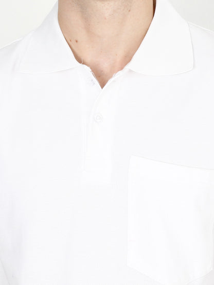 Men's Cotton Plain Polo Neck Half Sleeve White Color T-Shirt