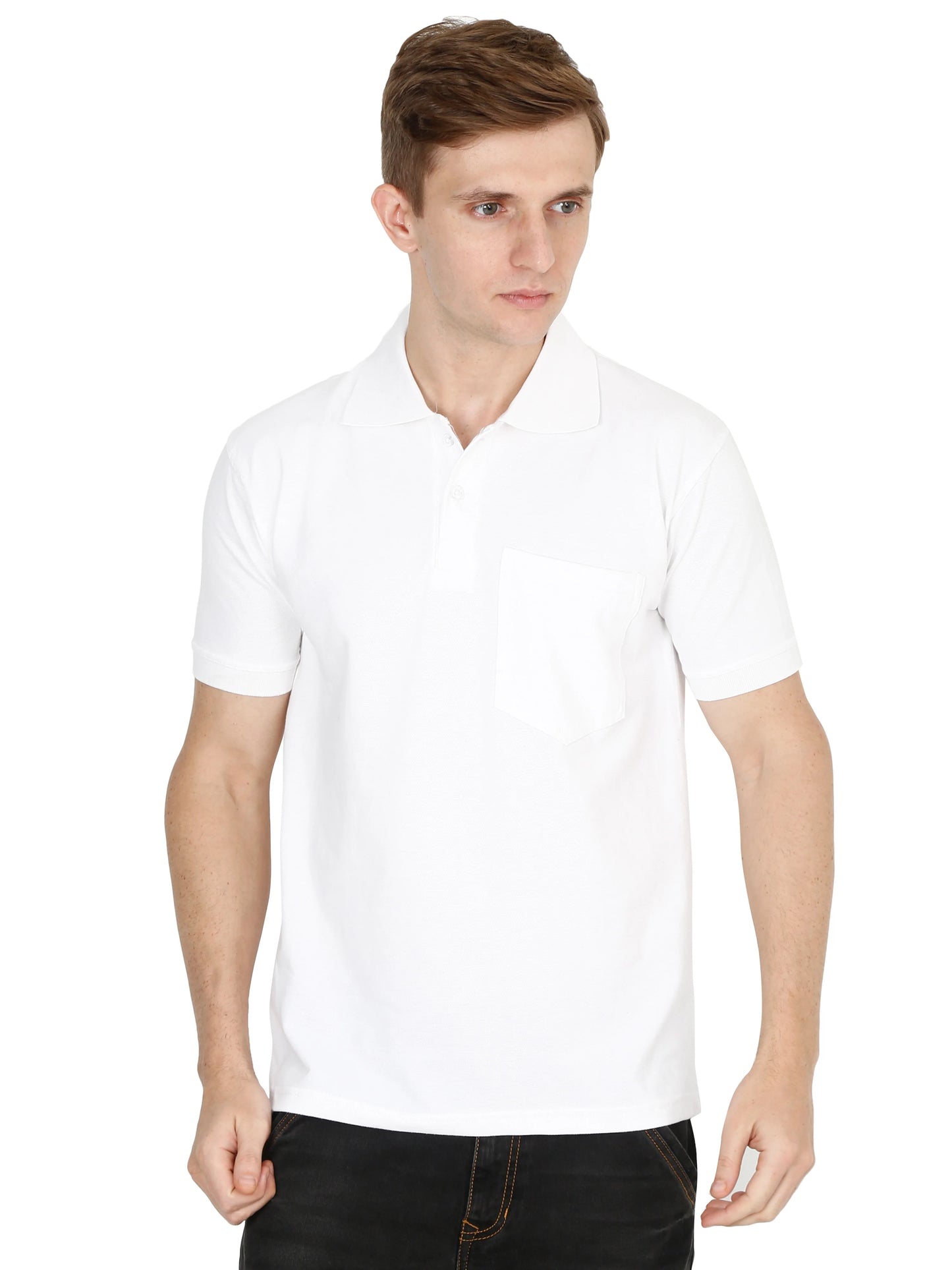 Men's Cotton Plain Polo Neck Half Sleeve White Color T-Shirt