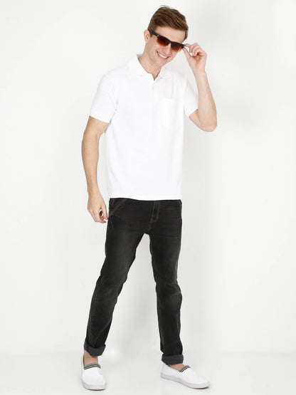 Men's Cotton Plain Polo Neck Half Sleeve White Color T-Shirt