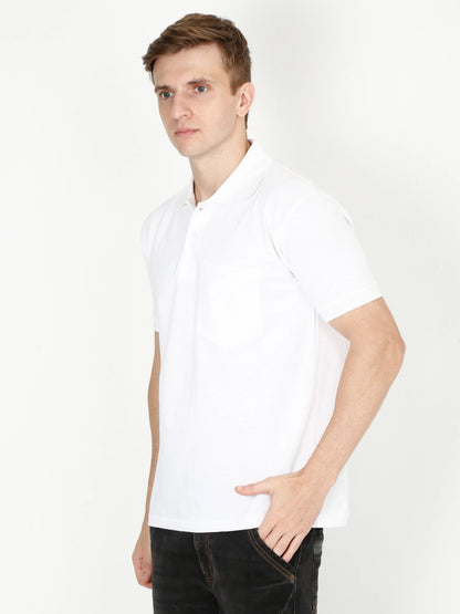 Men's Cotton Plain Polo Neck Half Sleeve White Color T-Shirt
