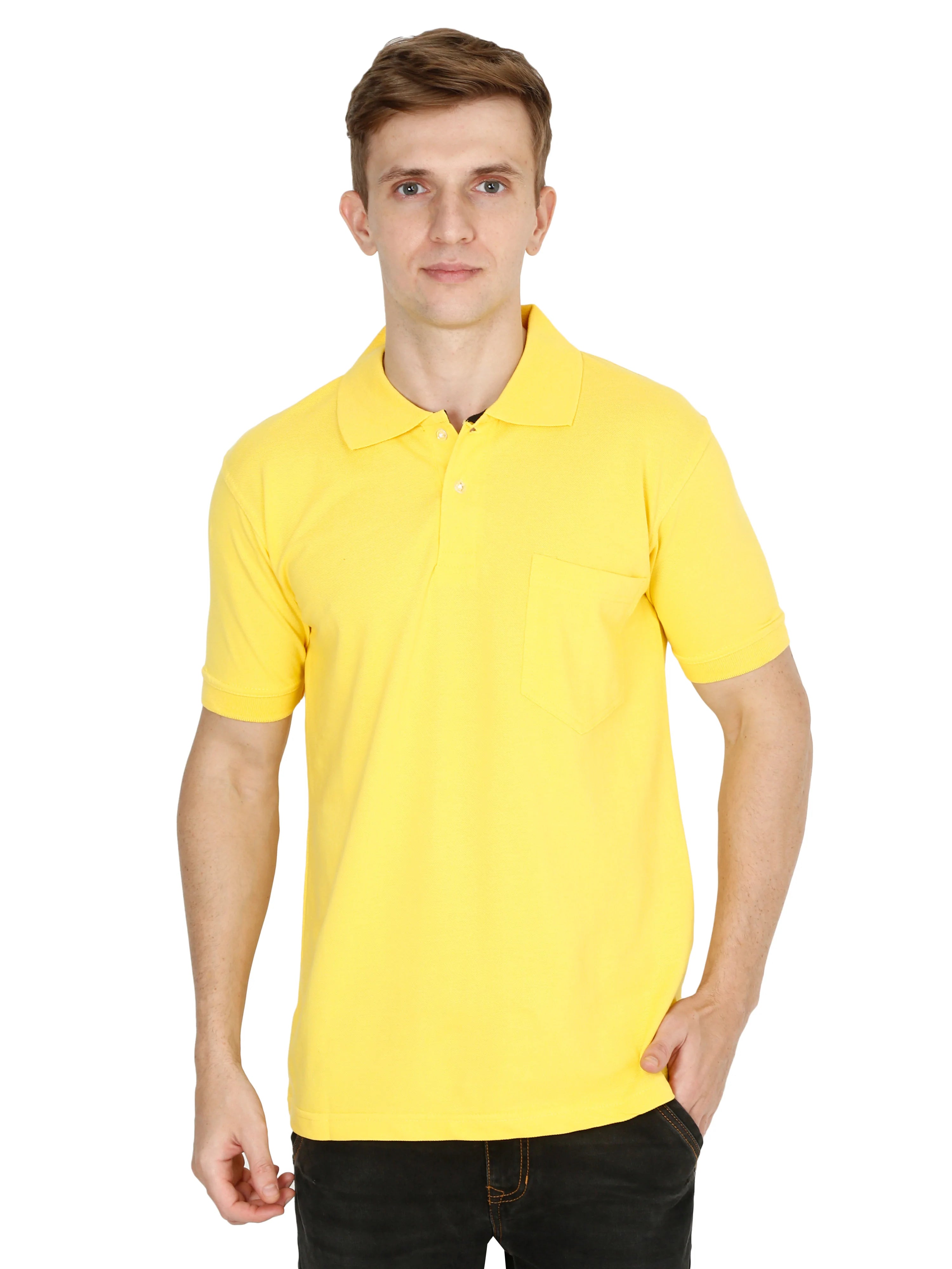 Men's Cotton Plain Polo Neck Half Sleeve Yellow Color T-Shirt – Fleximaa