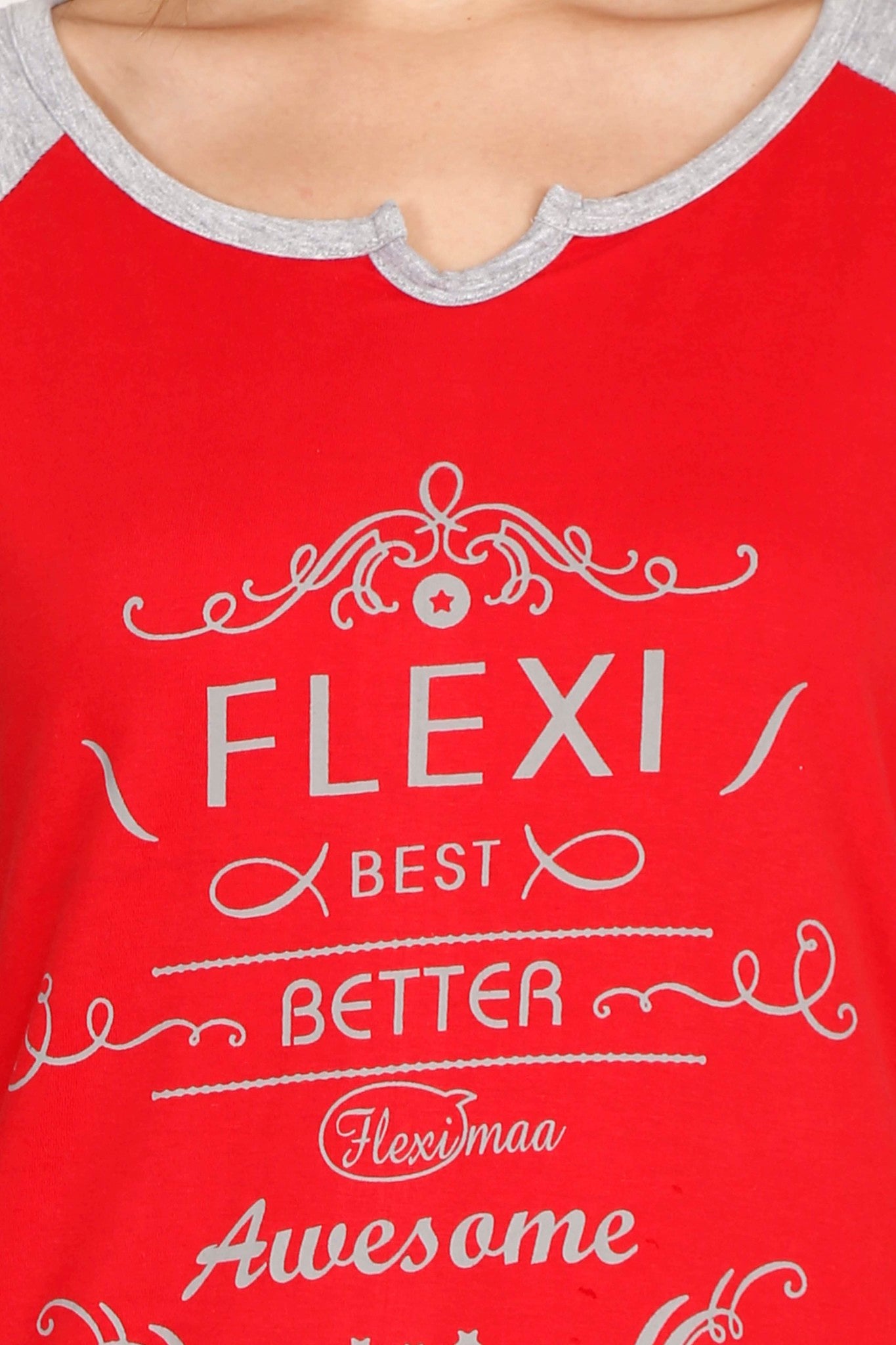 Women's Cotton Printed Raglan Full Sleeve Redgrey Color T-Shirt