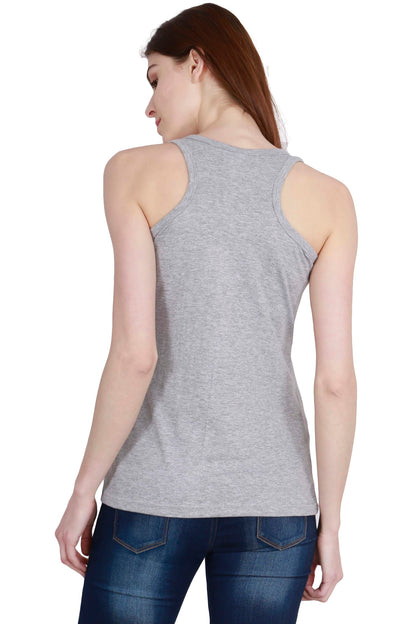 Women's Cotton Plain Sleeveless Grey Melange Color Top