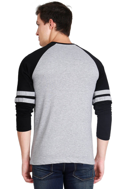 Men's Cotton Printed Color Block Raglan Full Sleeve T-Shirt