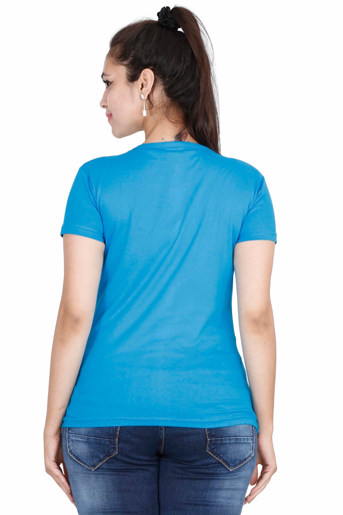 Women's Cotton Round Neck Printed Half Sleeve Blue Color T-Shirt