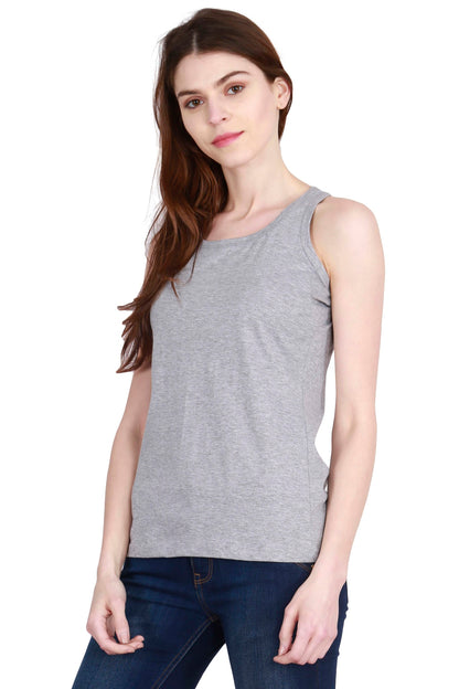 Women's Cotton Plain Sleeveless Grey Melange Color Top