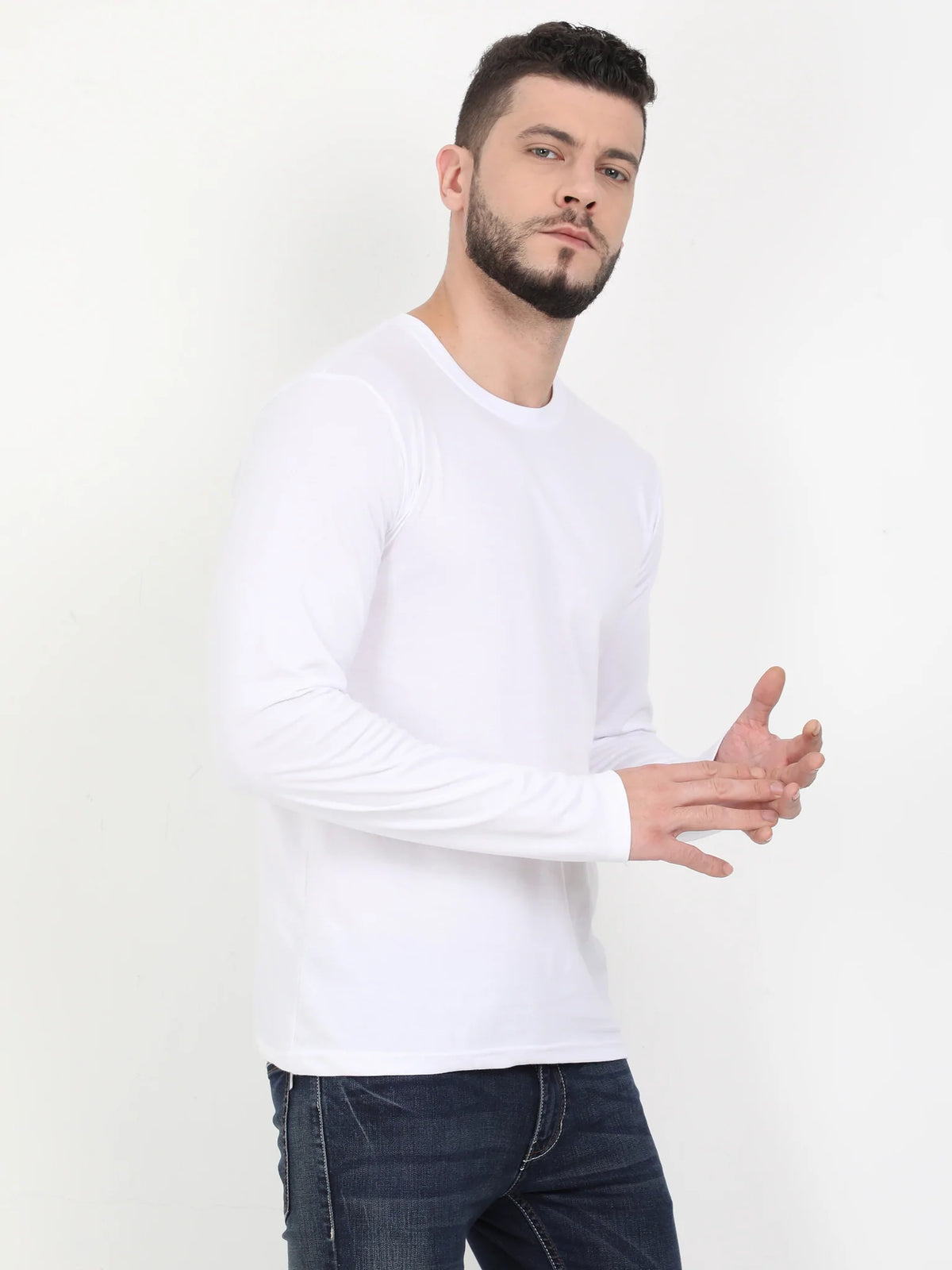 Men s Cotton Plain Round Neck Full Sleeve White Color T Shirt Fleximaa men-s-cotton-plain-round-neck-full-sleeve-white-color-t-shirt-fleximaa
