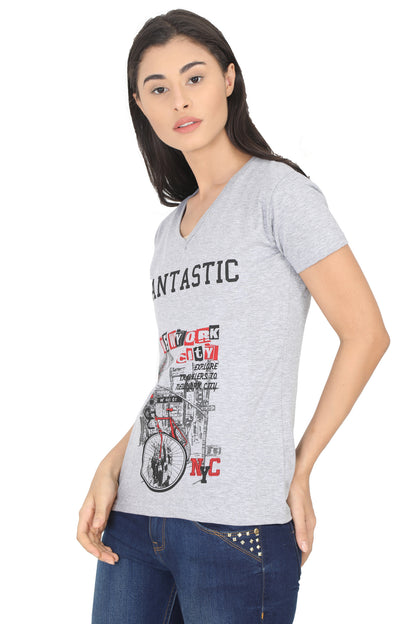 Women's Cotton V Neck Printed Half Sleeve T-Shirt