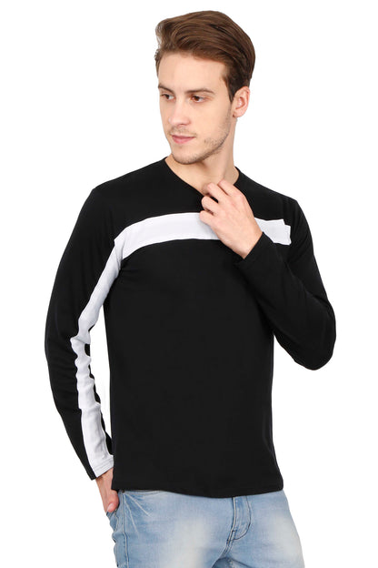 Men's Cotton Color Block Round Neck Full Sleeve T-Shirt